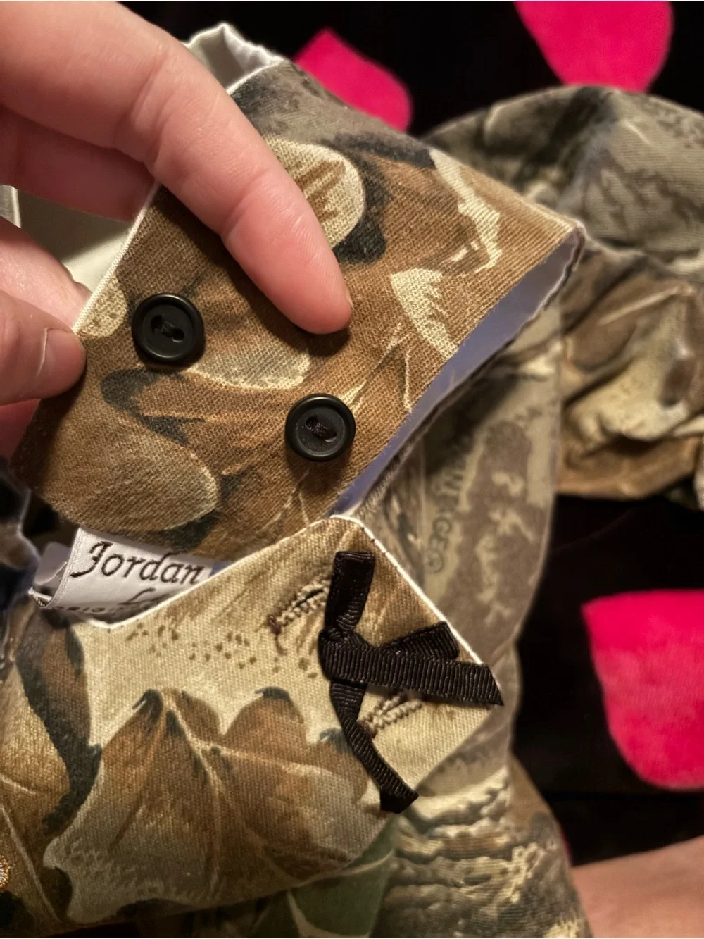 Girls' Camo “Daddy’s Little Dear”Overalls with Bow-Trim Pockets A00391